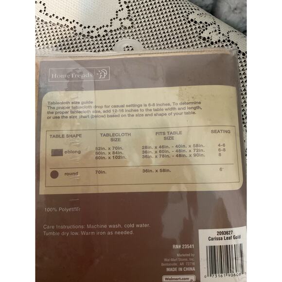 NWT Home Trends Gold Tablecloth Oblong 60” x 102” Carissa Gold Leaf - Picture 8 of 9
